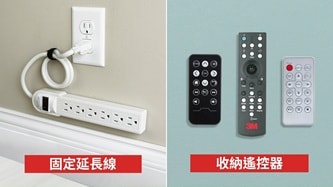 使用相/畫框掛扣來收納插座與遙控器
