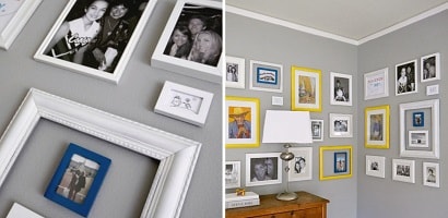 牆角的牆壁掛相框拼貼組合