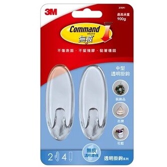 3M™ 無痕™ 透明掛鉤 37091CLR, 中型
